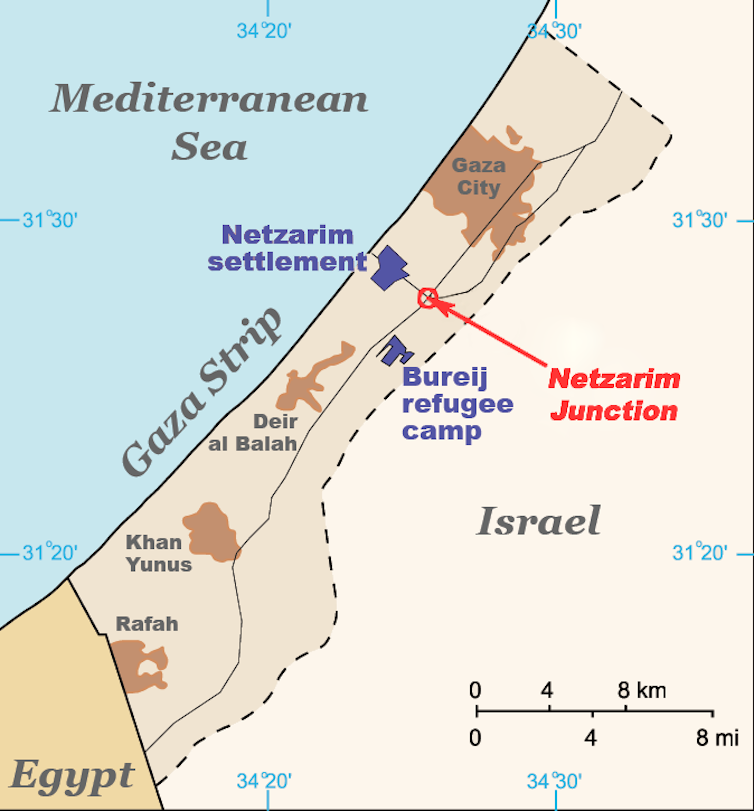 2008 map of Gaza showing Gaza City and Netzarim Corridor.